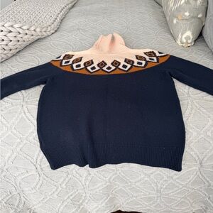 JCrew Navy and tan Patterned Women's Sweater